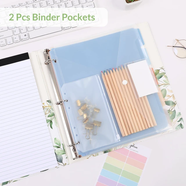 Alt view image 2 of 7 - 1 Inch 3-Ring Binder with Clipboard, PU Aesthetic Binder with 5 Dividers, Notepad, Stickers & Pockets for Work and School (Letter Size)