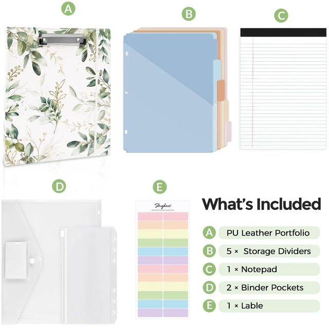 Alt view image 3 of 7 - 1 Inch 3-Ring Binder with Clipboard, PU Aesthetic Binder with 5 Dividers, Notepad, Stickers & Pockets for Work and School (Letter Size)