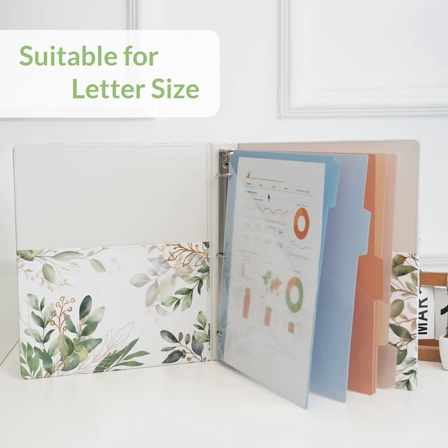 Alt view image 5 of 7 - 1 Inch 3-Ring Binder with Clipboard, PU Aesthetic Binder with 5 Dividers, Notepad, Stickers & Pockets for Work and School (Letter Size)