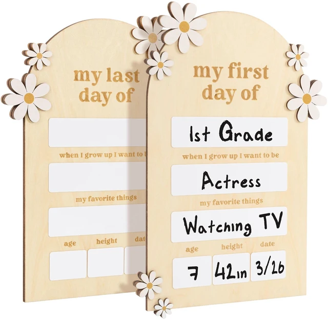Main image of Beautiful Wooden First and Last Day of School Board Sign - Dry-Erase Prop Modern and Large Back to School Sign for Lasting Memories - The Perfect Wooden Photo Prop for Kindergarten