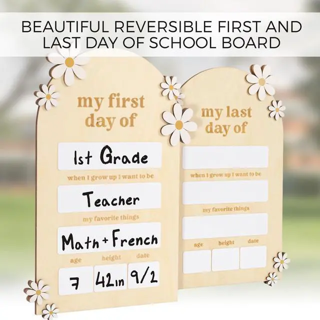 Alt view image 5 of 7 - Beautiful Wooden First and Last Day of School Board Sign - Dry-Erase Prop Modern and Large Back to School Sign for Lasting Memories - The Perfect Wooden Photo Prop for Kindergarten