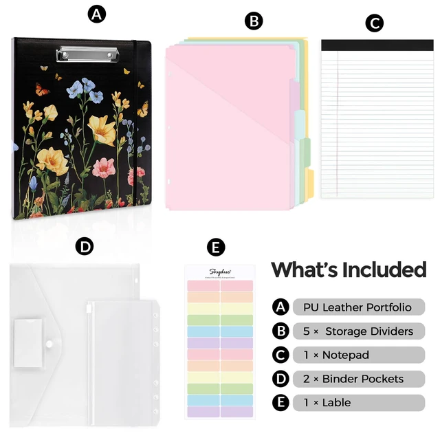 Alt view image 3 of 7 - 1 Inch 3-Ring Binder with Clipboard, PU Aesthetic Binder with 5 Dividers, Notepad, Stickers & Pockets for Work and School (Letter Size)