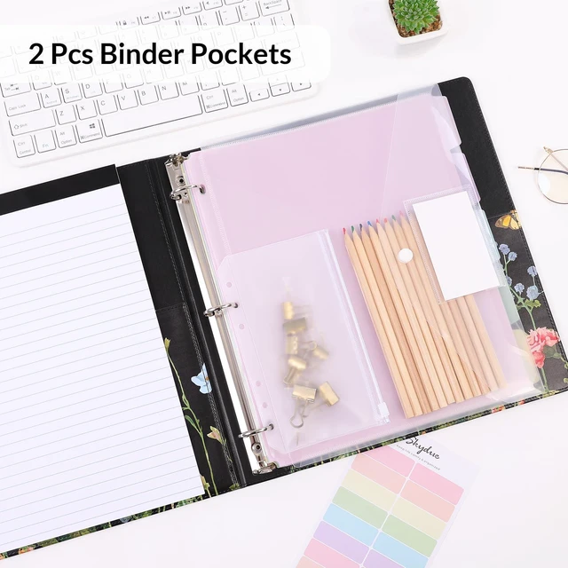 Alt view image 2 of 7 - 1 Inch 3-Ring Binder with Clipboard, PU Aesthetic Binder with 5 Dividers, Notepad, Stickers & Pockets for Work and School (Letter Size)