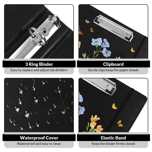 Alt view image 7 of 7 - 1 Inch 3-Ring Binder with Clipboard, PU Aesthetic Binder with 5 Dividers, Notepad, Stickers & Pockets for Work and School (Letter Size)