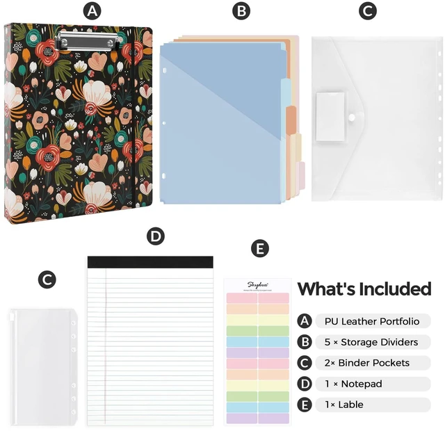 Alt view image 3 of 7 - 1 Inch 3-Ring Binder with Clipboard, PU Binder with 5 Dividers, Notepad, Stickers & Pockets for Work and School - Aesthetic Binder (Letter Size)