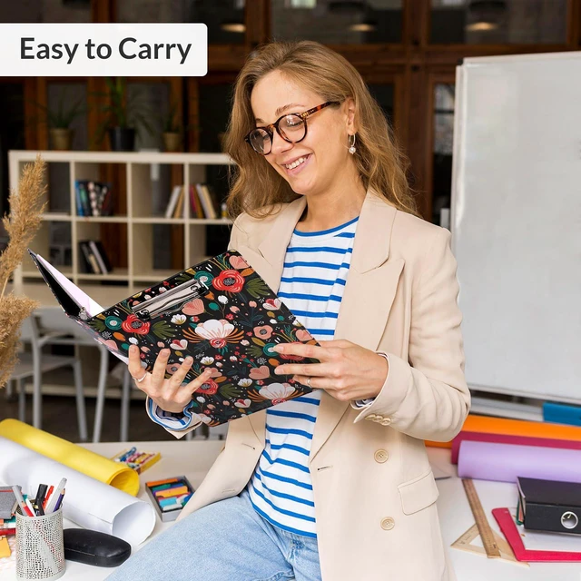 Alt view image 4 of 7 - 1 Inch 3-Ring Binder with Clipboard, PU Binder with 5 Dividers, Notepad, Stickers & Pockets for Work and School - Aesthetic Binder (Letter Size)