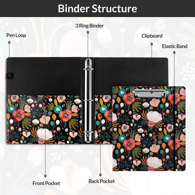 Alt view image 5 of 7 - 1 Inch 3-Ring Binder with Clipboard, PU Binder with 5 Dividers, Notepad, Stickers & Pockets for Work and School - Aesthetic Binder (Letter Size)