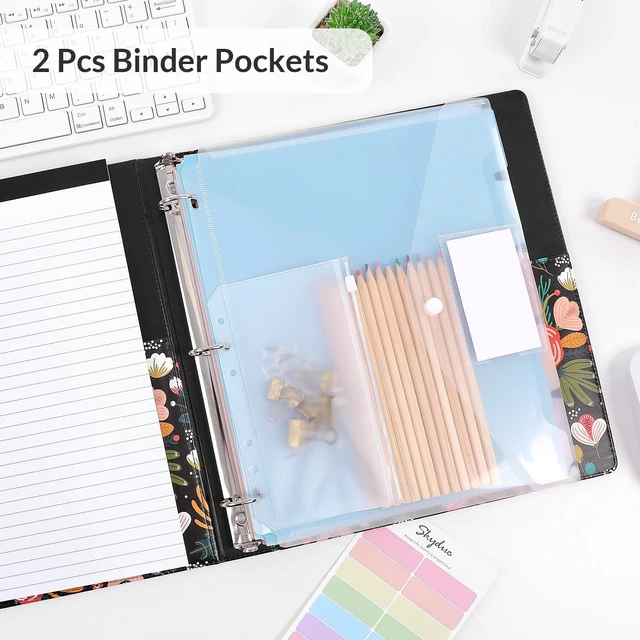 Alt view image 2 of 7 - 1 Inch 3-Ring Binder with Clipboard, PU Binder with 5 Dividers, Notepad, Stickers & Pockets for Work and School - Aesthetic Binder (Letter Size)
