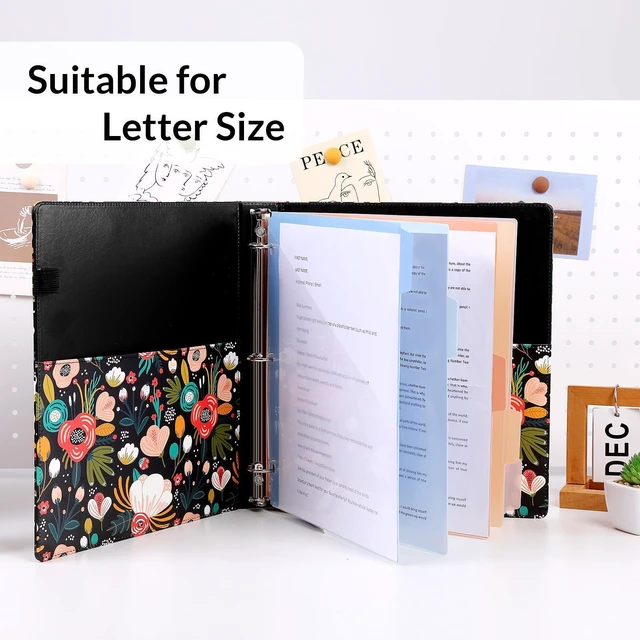 Alt view image 6 of 7 - 1 Inch 3-Ring Binder with Clipboard, PU Binder with 5 Dividers, Notepad, Stickers & Pockets for Work and School - Aesthetic Binder (Letter Size)
