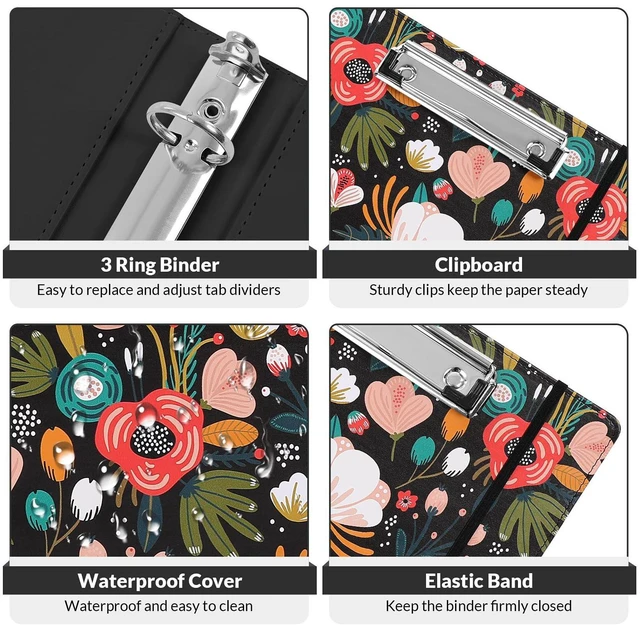 Alt view image 7 of 7 - 1 Inch 3-Ring Binder with Clipboard, PU Binder with 5 Dividers, Notepad, Stickers & Pockets for Work and School - Aesthetic Binder (Letter Size)
