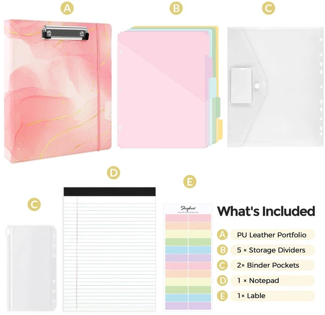 Alt view image 3 of 7 - 1 Inch 3-Ring Binder with Clipboard, PU Binder with 5 Dividers, Notepad, Stickers & Pockets for Work and School - Aesthetic Binder (Letter Size)