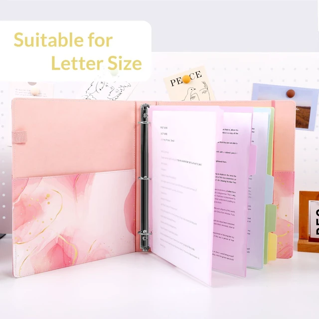 Alt view image 6 of 7 - 1 Inch 3-Ring Binder with Clipboard, PU Binder with 5 Dividers, Notepad, Stickers & Pockets for Work and School - Aesthetic Binder (Letter Size)