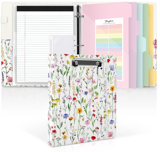 Main image of 1 Inch 3-Ring Binder with Clipboard, PU Binder with 5 Dividers, Notepad, Stickers & Pockets for Work and School - Aesthetic Binder (Letter Size)