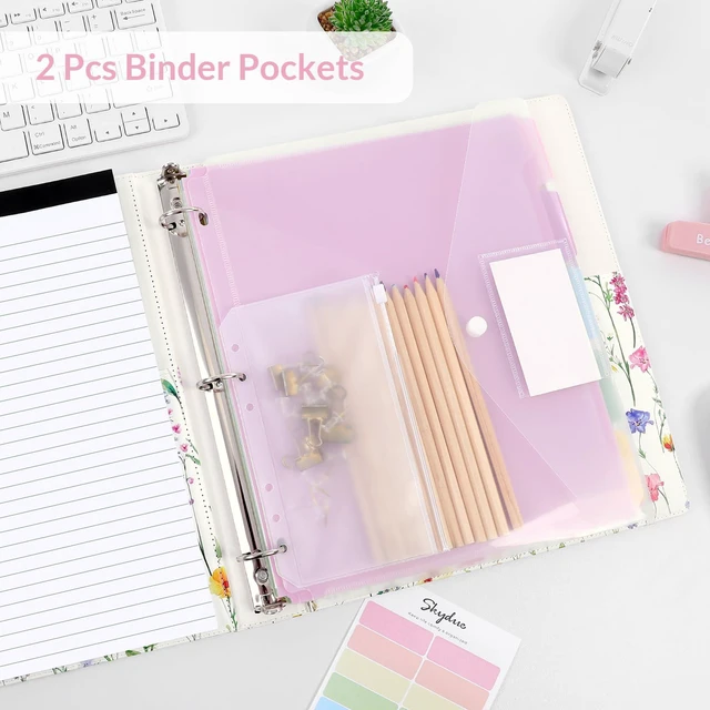 Alt view image 2 of 7 - 1 Inch 3-Ring Binder with Clipboard, PU Binder with 5 Dividers, Notepad, Stickers & Pockets for Work and School - Aesthetic Binder (Letter Size)