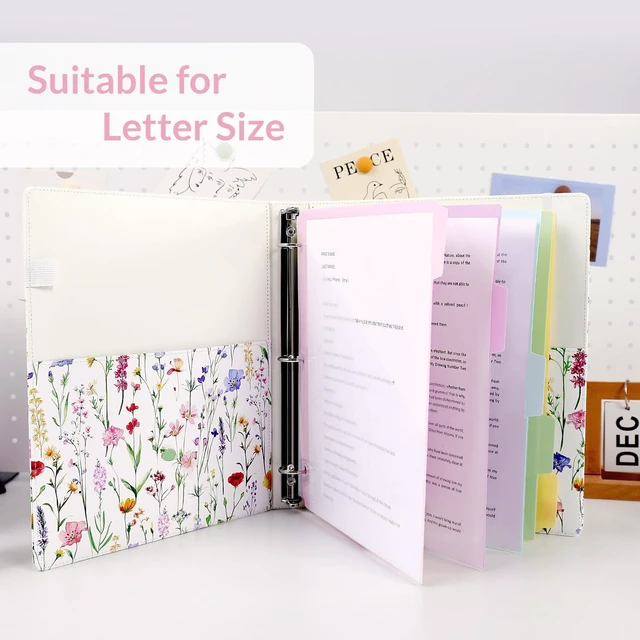 Alt view image 6 of 7 - 1 Inch 3-Ring Binder with Clipboard, PU Binder with 5 Dividers, Notepad, Stickers & Pockets for Work and School - Aesthetic Binder (Letter Size)