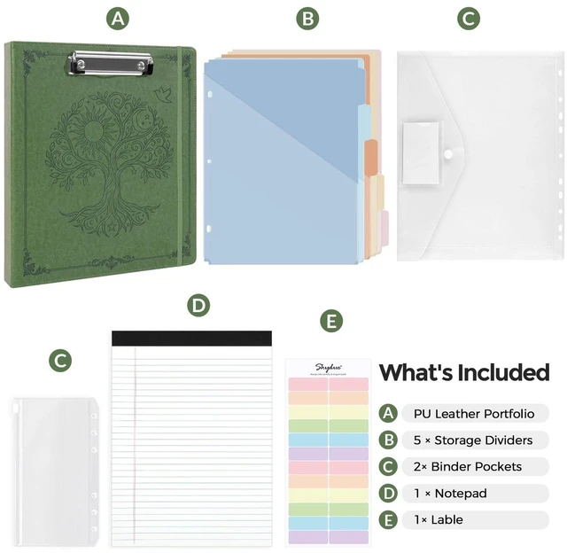 Alt view image 2 of 7 - 1 Inch 3-Ring Binder with Clipboard, PU Binder with 5 Dividers, Notepad, Stickers & Pockets for Work and School - Aesthetic Binder (Letter Size)