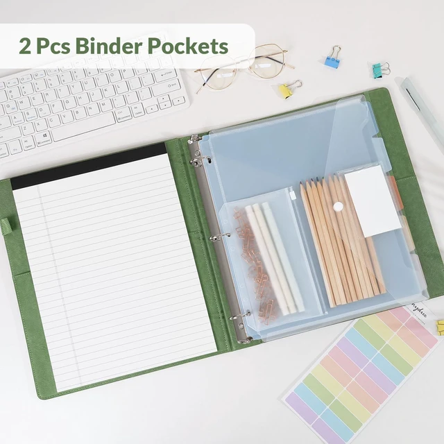 Alt view image 3 of 7 - 1 Inch 3-Ring Binder with Clipboard, PU Binder with 5 Dividers, Notepad, Stickers & Pockets for Work and School - Aesthetic Binder (Letter Size)