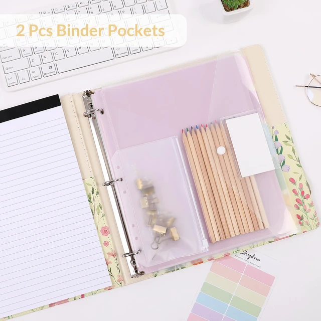 Alt view image 2 of 7 - 1 Inch 3-Ring Binder with Clipboard, PU Aesthetic Binder with 5 Dividers, Notepad, Stickers & Pockets for Work and School (Letter Size)