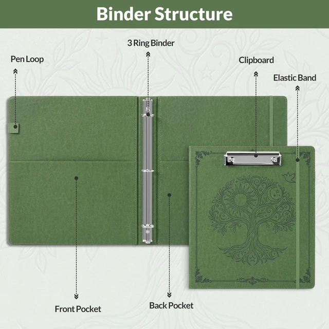 Alt view image 6 of 7 - 1 Inch 3-Ring Binder with Clipboard, PU Binder with 5 Dividers, Notepad, Stickers & Pockets for Work and School - Aesthetic Binder (Letter Size)