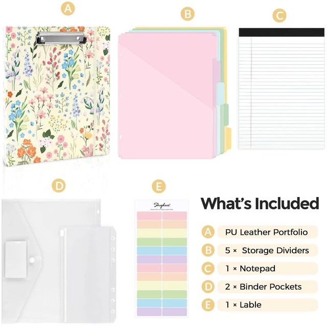 Alt view image 3 of 7 - 1 Inch 3-Ring Binder with Clipboard, PU Aesthetic Binder with 5 Dividers, Notepad, Stickers & Pockets for Work and School (Letter Size)