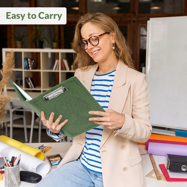 Alt view image 7 of 7 - 1 Inch 3-Ring Binder with Clipboard, PU Binder with 5 Dividers, Notepad, Stickers & Pockets for Work and School - Aesthetic Binder (Letter Size)