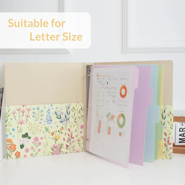 Alt view image 6 of 7 - 1 Inch 3-Ring Binder with Clipboard, PU Aesthetic Binder with 5 Dividers, Notepad, Stickers & Pockets for Work and School (Letter Size)
