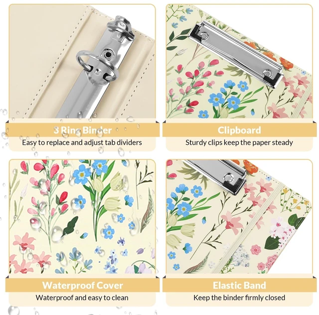 Alt view image 5 of 7 - 1 Inch 3-Ring Binder with Clipboard, PU Aesthetic Binder with 5 Dividers, Notepad, Stickers & Pockets for Work and School (Letter Size)