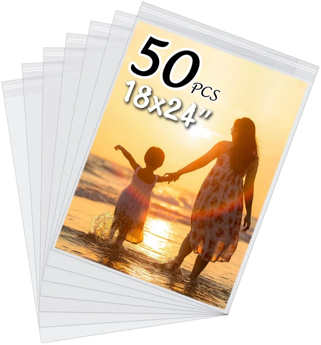 Main image of 50 Pack Acid-Free Crystal Clear Sleeves Storage Bags for 18x24 Art Prints Pictures,Photos,Framing Mat Mattes (Bag Size: 18 1/2"x24 2/5")