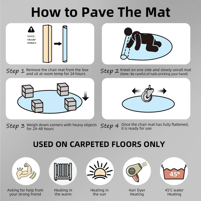 Alt view image 4 of 6 - Office Chair Mat for Low Pile Carpet 36" x 36" Round, 2-Pack Clear PVC With Anti-Slip Studs, Prevents Carpet Wear From Rolling Chair Wheels, Smooth Glide Surface For Easy Daily Rolling