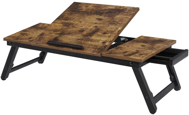 Main image of Bed Laptop Desk, Folding Bed Tray, Adjustable Angle and Height Bed Tray for Laptop up to 15.6 Inches, Portable for Working Reading Writing Breakfast, Drawer, Rustic Brown ULLD110B01