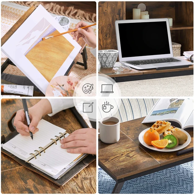Alt view image 3 of 7 - Bed Laptop Desk, Folding Bed Tray, Adjustable Angle and Height Bed Tray for Laptop up to 15.6 Inches, Portable for Working Reading Writing Breakfast, Drawer, Rustic Brown ULLD110B01