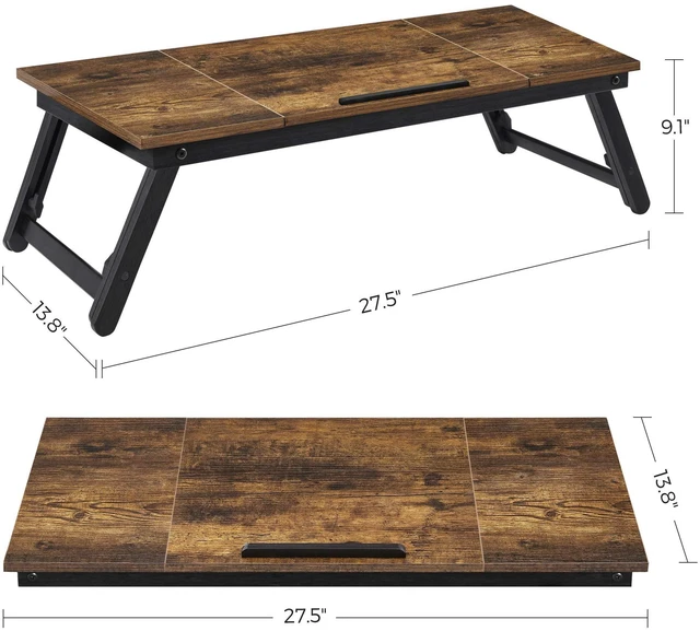 Alt view image 4 of 7 - Bed Laptop Desk, Folding Bed Tray, Adjustable Angle and Height Bed Tray for Laptop up to 15.6 Inches, Portable for Working Reading Writing Breakfast, Drawer, Rustic Brown ULLD110B01