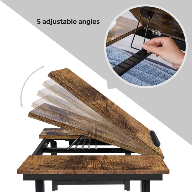 Alt view image 6 of 7 - Bed Laptop Desk, Folding Bed Tray, Adjustable Angle and Height Bed Tray for Laptop up to 15.6 Inches, Portable for Working Reading Writing Breakfast, Drawer, Rustic Brown ULLD110B01