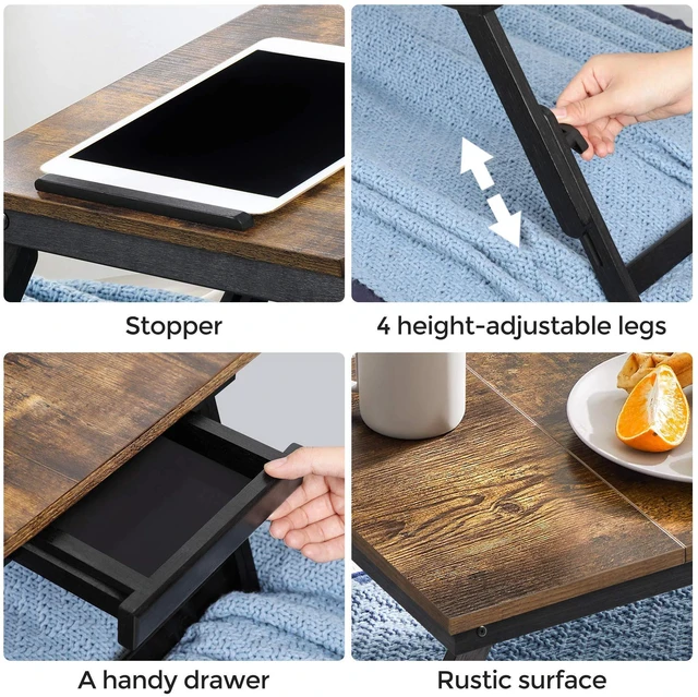 Alt view image 7 of 7 - Bed Laptop Desk, Folding Bed Tray, Adjustable Angle and Height Bed Tray for Laptop up to 15.6 Inches, Portable for Working Reading Writing Breakfast, Drawer, Rustic Brown ULLD110B01