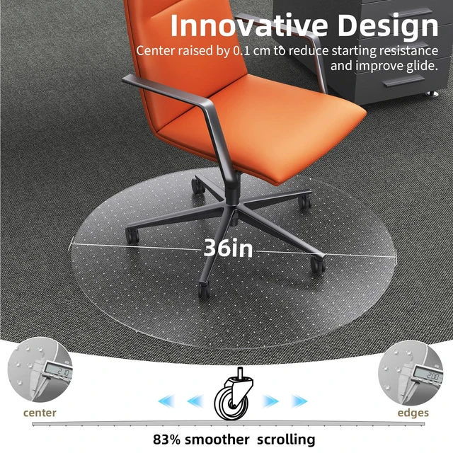 Alt view image 5 of 6 - Office Chair Mat for Low Pile Carpet 36" x 36" Round, 2-Pack Clear PVC With Anti-Slip Studs, Prevents Carpet Wear From Rolling Chair Wheels, Smooth Glide Surface For Easy Daily Rolling