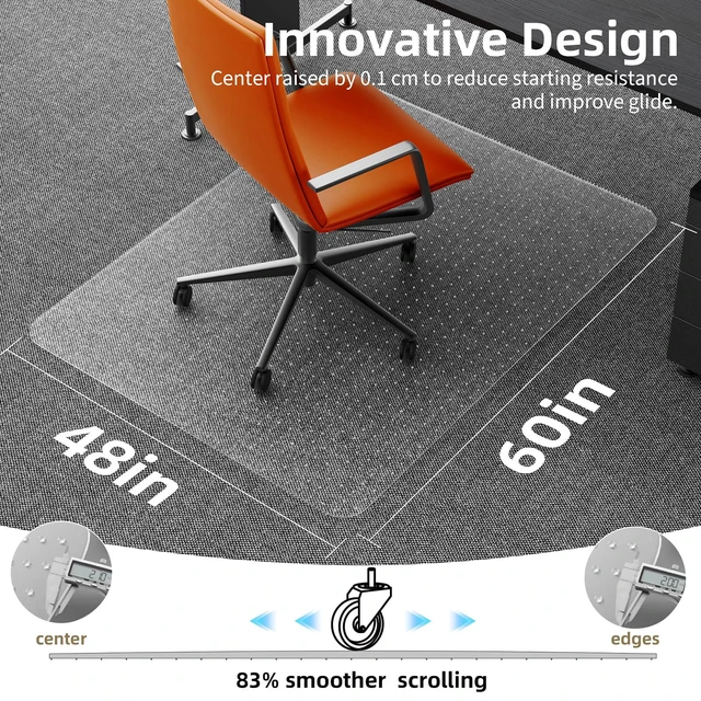 Alt view image 2 of 6 - Office Chair Mat for Low Pile Carpet 48" x 60", Extra Large Protector Clear PVC With Anti-Slip Studs, Extra Large Coverage For Executive Desks And Gaming, Smooth Glide Surface