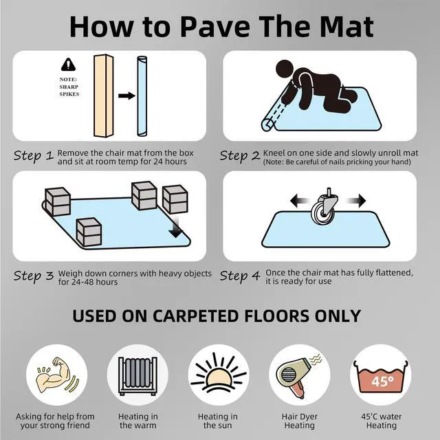 Alt view image 5 of 6 - Office Chair Mat for Low Pile Carpet 48" x 60", Extra Large Protector Clear PVC With Anti-Slip Studs, Extra Large Coverage For Executive Desks And Gaming, Smooth Glide Surface