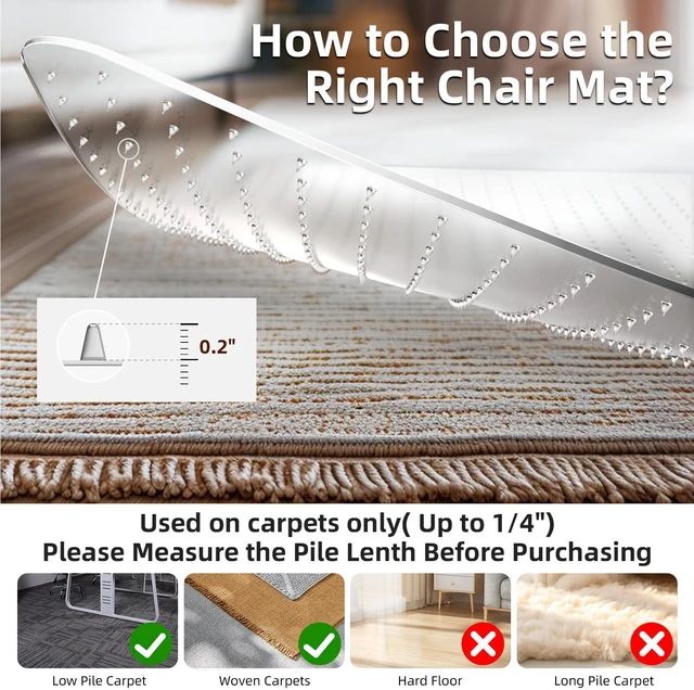 Alt view image 6 of 6 - Office Chair Mat for Low Pile Carpet 48" x 60", Extra Large Protector Clear PVC With Anti-Slip Studs, Extra Large Coverage For Executive Desks And Gaming, Smooth Glide Surface