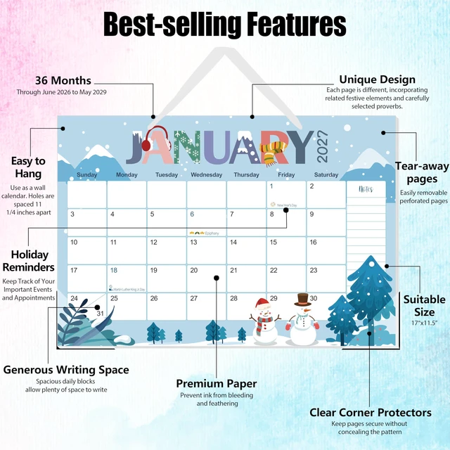 Alt view image 4 of 7 - Desk Calendar 2026-2029,36 Months Calendar Runs from 2026 Jun. to 2029 May, 17"x11.5" Monthly Desktop/Wall Planner with Thick Paper and Notes for Home School & Office