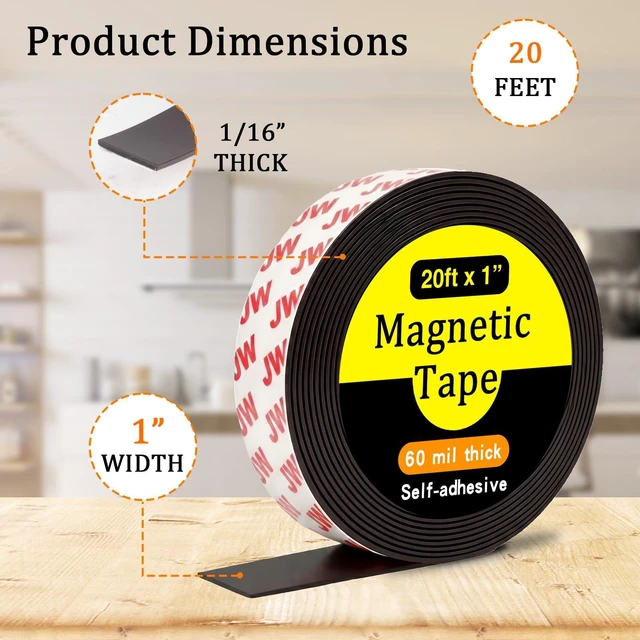 Alt view image 3 of 7 - Magnetic Tape with Adhesive Backing, 20 Feet x 1 Inch, Flexible Easy to Cut, Magnetic Strip, Ideal for DIY Crafts, Classroom Projects and Home Organization