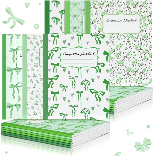 Main image of 6 Pack Green Composition Notebook College Ruled Back to School Supplies 110 Pages Note Taking, 9-3/4 x 7-1/2"Inch Size, Preppy Aesthetic Design, Cute Journal Office Use