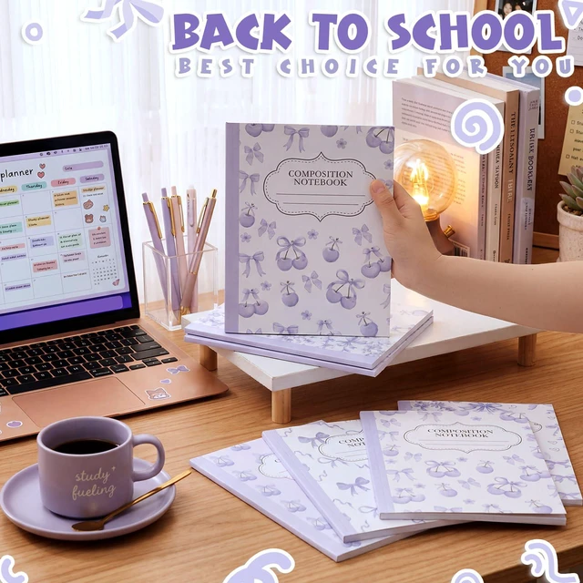 Alt view image 7 of 7 - 6 Pack Purple Cherry Composition Notebook College Ruled Back to School Supplies 110 Pages Note Taking, 9-3/4 x 7-1/2"Inch Size, Preppy Aesthetic Design, Cute Journal Office Use