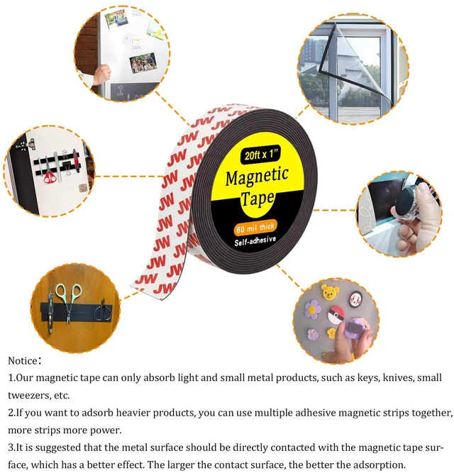 Alt view image 7 of 7 - Magnetic Tape with Adhesive Backing, 20 Feet x 1 Inch, Flexible Easy to Cut, Magnetic Strip, Ideal for DIY Crafts, Classroom Projects and Home Organization