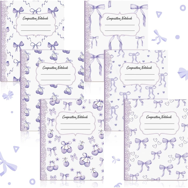 Main image of 6 Pack Light Purple Composition Notebook College Ruled Back to School Supplies 110 Pages Note Taking, 9-3/4 x 7-1/2"Inch Size, Preppy Aesthetic Design, Cute Journal Office Use
