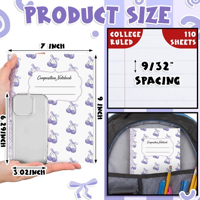 Alt view image 2 of 7 - 6 Pack Light Purple Composition Notebook College Ruled Back to School Supplies 110 Pages Note Taking, 9-3/4 x 7-1/2"Inch Size, Preppy Aesthetic Design, Cute Journal Office Use