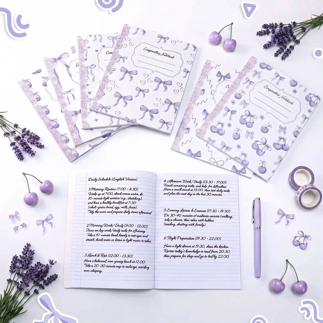 Alt view image 4 of 7 - 6 Pack Light Purple Composition Notebook College Ruled Back to School Supplies 110 Pages Note Taking, 9-3/4 x 7-1/2"Inch Size, Preppy Aesthetic Design, Cute Journal Office Use