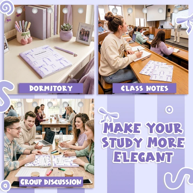 Alt view image 7 of 7 - 6 Pack Light Purple Composition Notebook College Ruled Back to School Supplies 110 Pages Note Taking, 9-3/4 x 7-1/2"Inch Size, Preppy Aesthetic Design, Cute Journal Office Use