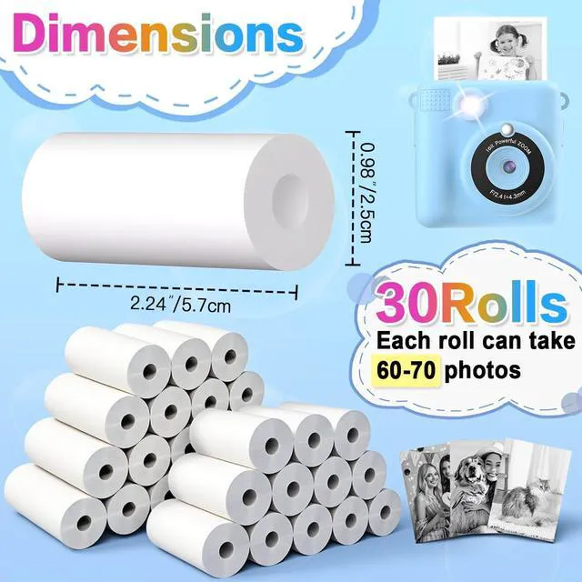 Alt view image 4 of 7 - 30 Rolls Kids Camera Paper Roll Refill Compatible with Most Instant Print Cameras for Kids BPA Free 2.24"x0.98"