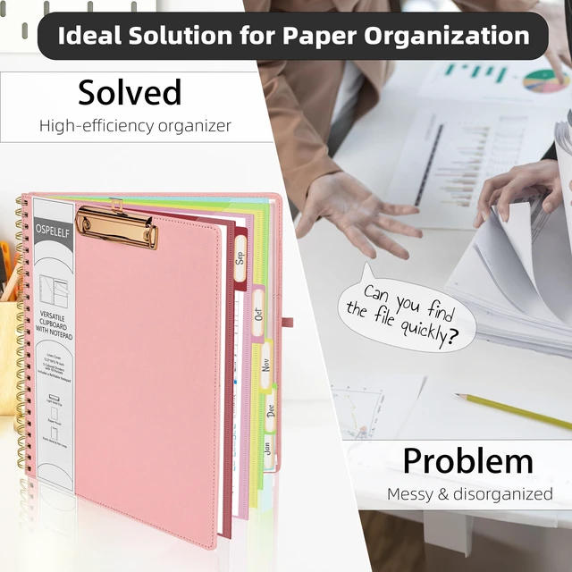 Alt view image 5 of 6 - Pink Foldable Spiral Clipboard Folio with Storage Zipper Pouch, 5 Plastic Folders with 10 Pockets,Refillable Lined Notepad (11" x 8.5"), Hardcover Project Organizer with 39 Stickers