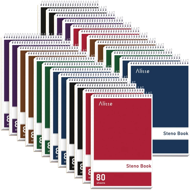 Main image of Steno Pads Spiral 6x9-24 Pack Regular Colors - Perfect for Work, School, and Home Use, Easy Tear-Off Pages, Gregg ruled, White Paper - No Ink Bleeds - 80 Sheets